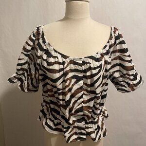 J. Crew Women's Large Cotton Zebra Print Peasant Shirt
